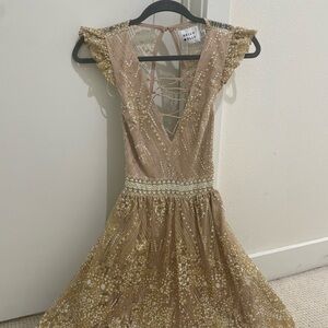Gold Sequin Dress with Lace-Up Back